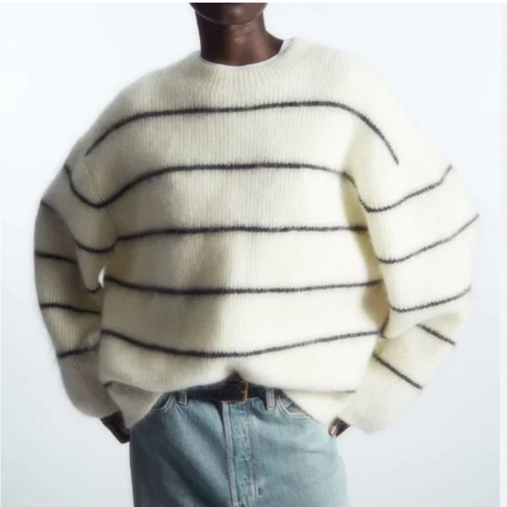 COS Cream & Black Striped Mohair-Blend Crewneck Sweater